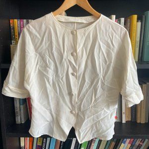 Vintage cream silk button-up short-sleeve shirt, size S